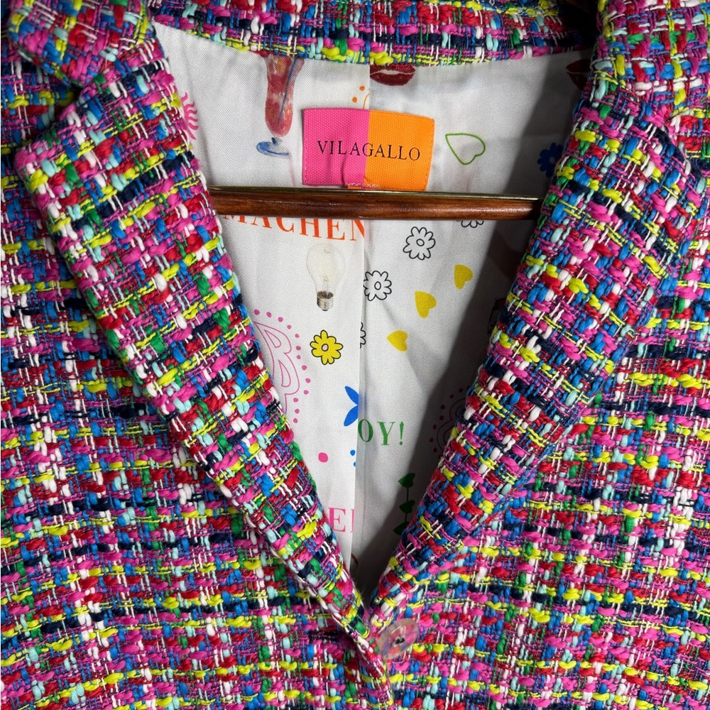 Vilagallo Multicolor Tweed Blazer Cropped Statement Jacket Size 48 - Picture 4 of 9